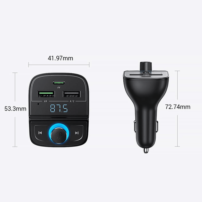 UGREEN Bluetooth 5.0 Muziek FM Transmitter en 1x USB - C & 2x USB - A Dubbele USB Poort Autolader Zwart - VCTparts.nl