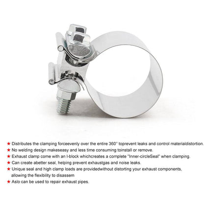 VCTparts Uitlaatklem 2inch 51mm Mof Adapter Koppelstuk - Universeel RVS T304 met Stootvoeg Beugel NORGOS 5