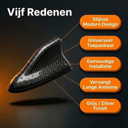 VCTparts Universele Haaienvin Autoradio Antenne Carbon – Stijlvolle AM/FM Antenne voor Auto's met Eenvoudige Installatie NORGOS 9