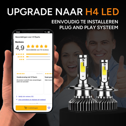 led H4 8000K Dimlicht Wit - Koplampen (set) [Witte koplampen - Witte Dimlichten] - VCTparts.nl