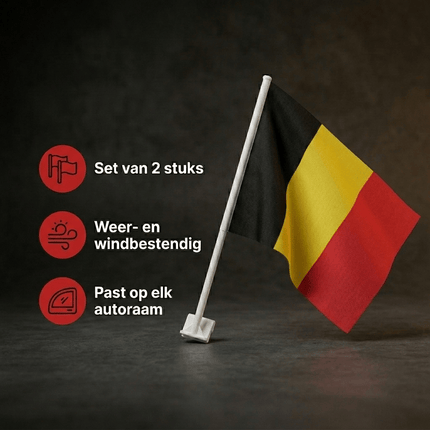 VCTparts Belgische Autovlaggen Set 2 Stuks – België Vlag Auto – 30 x 45 cm – Inclusief Raamhouders – WK 2026 Rode Duivels Supporters NORGOS 6