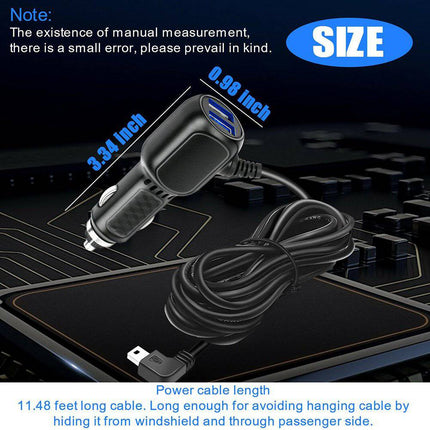 Auto Dashcam Voeding Kabel Mini USB met 2 USB-A Poorten [3.5M 12v/24v] - VCTparts.nl