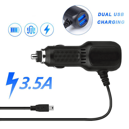 Auto Dashcam Voeding Kabel Mini USB met 2 USB-A Poorten [3.5M 12v/24v] - VCTparts.nl