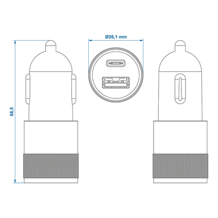Dubbele USB Snellader Type A + C 12/24V 3100mA - Universele Autolader - VCTparts.nl