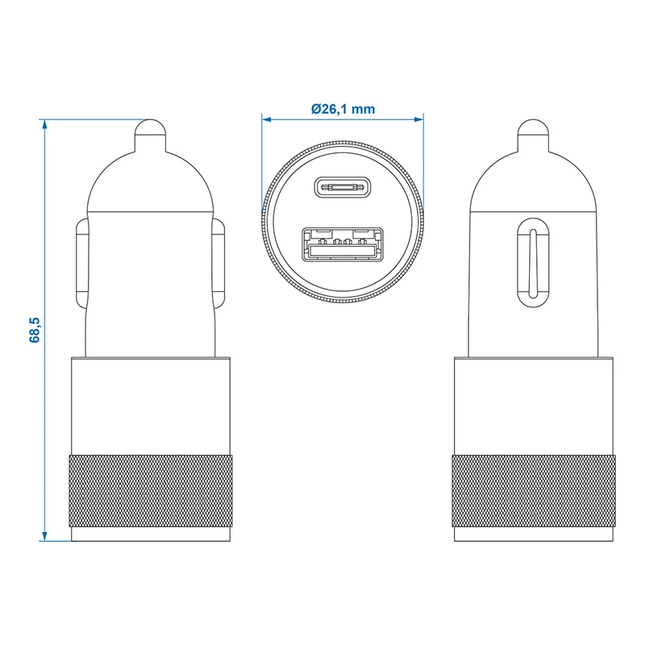 Dubbele USB Snellader Type A + C 12/24V 3100mA - Universele Autolader - VCTparts.nl