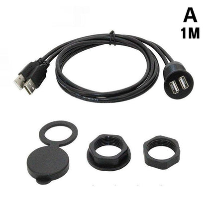 Inbouw Dubbele USB Verlangkabel Convertor 100cm Midden Console Dashboard Dop met Wartel voor Autoradio naar Telefoon [Snoer Interface] - VCTparts.nl