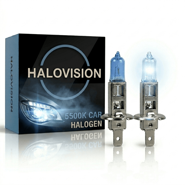 VCTparts HaloVision Halogeen Koplampen H1 – 12V 3000Lm 5500K Koud Wit – Blauw Glas Super White Dimlicht Grootlicht Halogeenlampen Set van 2 Autolampen HaloVision 1