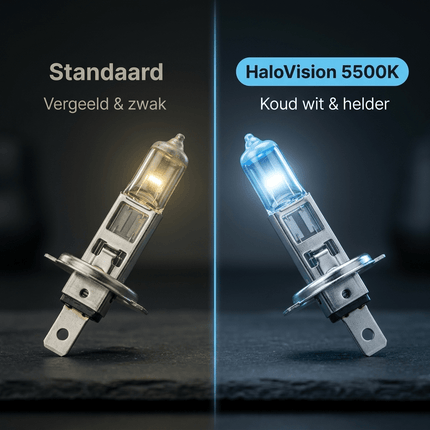 HaloVision Halogeen Koplampen H1 – Vergelijking normaal vs Super White 5500K