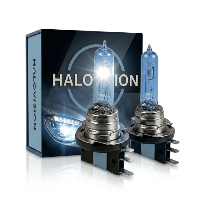 VCTparts HaloVision Halogeen Koplampen H15 – 12V 3000Lm 5500K Koud Wit – Blauw Glas Super White Dimlicht Grootlicht Halogeenlampen Set van 2 Autolampen HaloVision 1