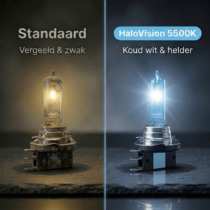 VCTparts HaloVision Halogeen Koplampen H15 – 12V 3000Lm 5500K Koud Wit – Blauw Glas Super White Dimlicht Grootlicht Halogeenlampen Set van 2 Autolampen HaloVision 9