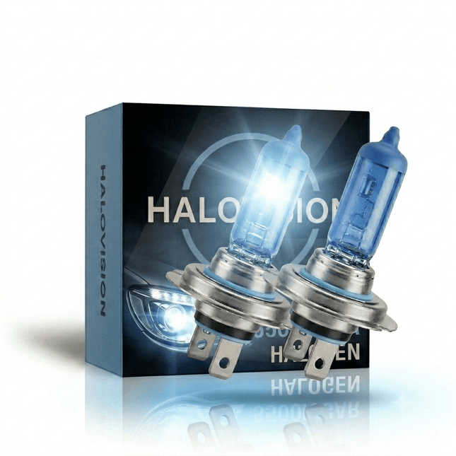 VCTparts HaloVision Halogeen Koplampen H7 – 12V 3000Lm 5500K Koud Wit – Blauw Glas Super White Dimlicht Grootlicht Halogeenlampen Set van 2 Autolampen HaloVision 1