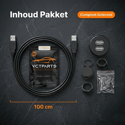 VCTparts Inbouw Dubbele USB Verlengkabel 100cm – Dashboard Dop met Wartel Auto USB 2.0 3.0 Converter voor Autoradio en Telefoon in Middenconsole Interface NORGOS 6