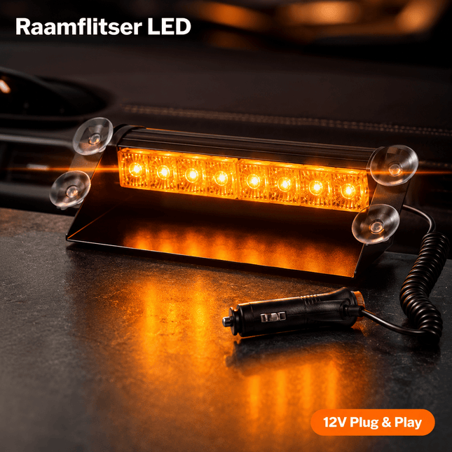VCTparts Raamflitser Oranje LED Stroboscoop Zwaailicht – 12V met Zuignappen en 8 Knipperstanden NORGOS 2