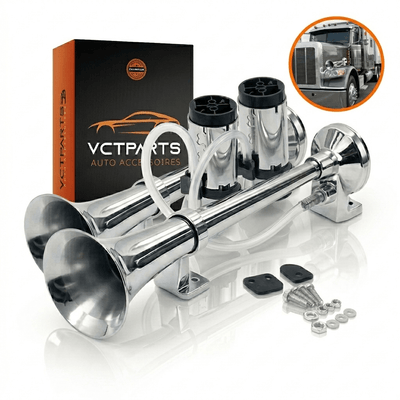 VCTparts Zuglufthorn 115dB mit Kompressor – Universal 24V Hupe Trompeten Set 2 Stück für LKW Truck Boot Pickup SUV Sehr Leistungsstarkes Lufthorn