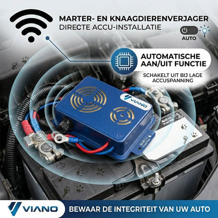 VIANO Auto Marterverjager 12V DUO - LED - Automatische Schakeling met Ultrasone Bescherming tegen Knaagdieren In Motorruimte met Directe Accu Aansluiting - VCTparts.nl