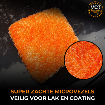 VCTdetailing Auto Reinigings Washandschoen Washmitt met Absorberende Microvezel voor Streeploos Glansresultaat Oranje - VCTparts.nl