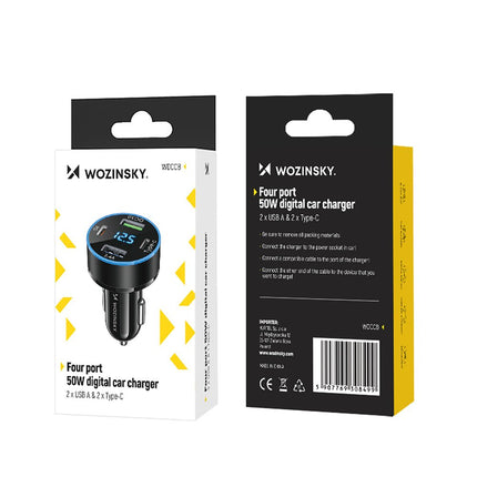 Wozinsky Wozinsky Auto Oplader 50W 2x USB - C 2x USB - A met Display en Snelladen 4 Poorten voor meerdere apparaten Hurtel 10